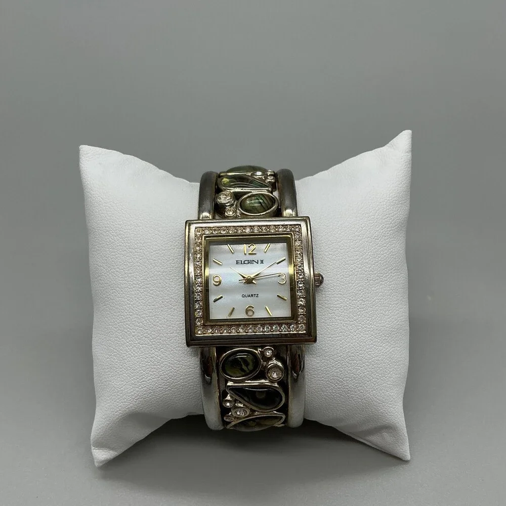 Elgin II EL538 Womens Watch 28mm MOP Dial Silver Tone Bangle New Battery 7